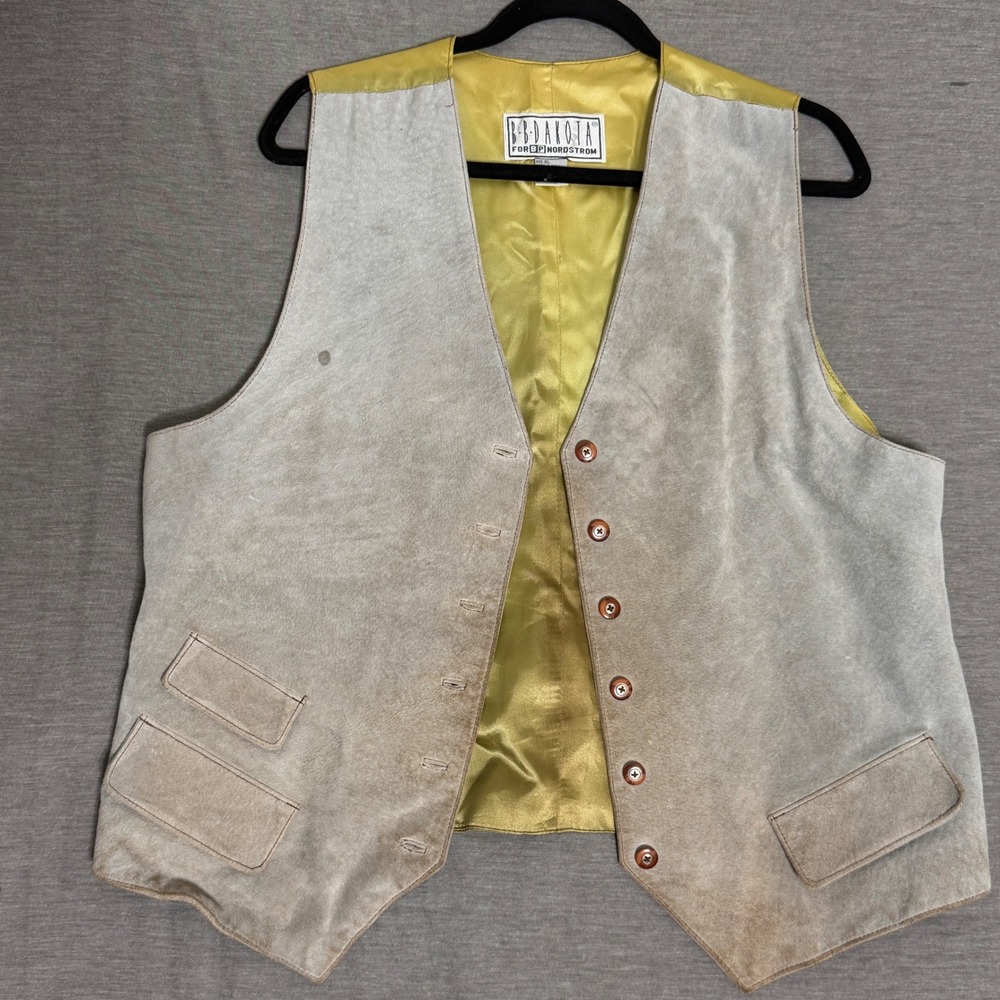 B B Dakota For BP Nordstrom Suede Vest Mens XL Beige Yellow Lined Pockets